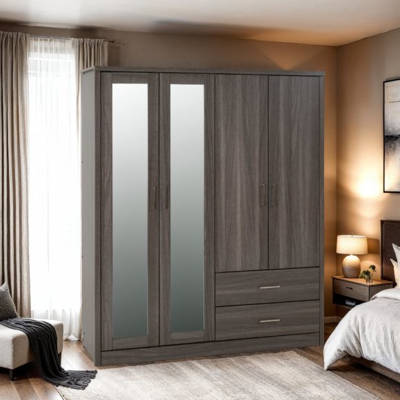 seconique Lisbon 4 Door Wardrobe Black Wood Grain