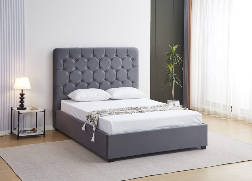 seconique Madison Ottoman 5' Bed Grey Velvet Fabric