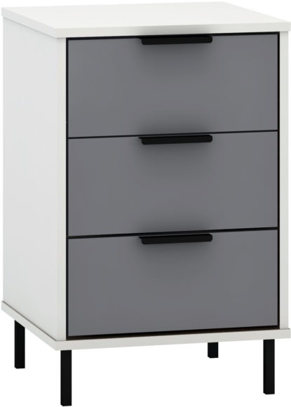 Seconique Madrid 3 Drawer Bedside Grey/White Gloss