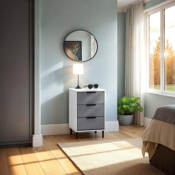 seconique Madrid 3 Drawer Bedside Grey/White Gloss