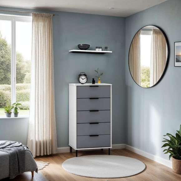 seconique Madrid 5 Drawer Chest Grey/White Gloss