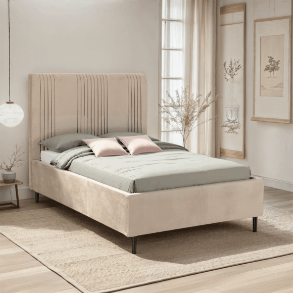 seconique Maine 4'6" Bed Taupe Velvet Fabric