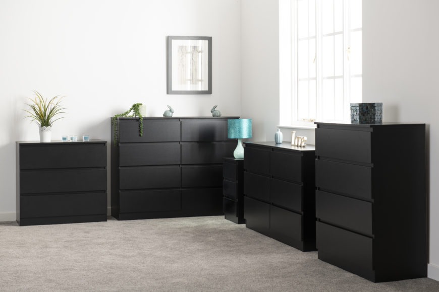Seconique Malvern 3 Drawer Bedside Black