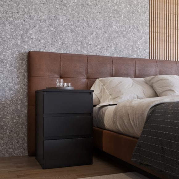 seconique Malvern 3 Drawer Bedside Black