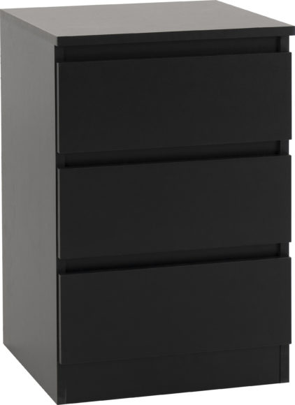Seconique Malvern 3 Drawer Bedside (PAIR) Black