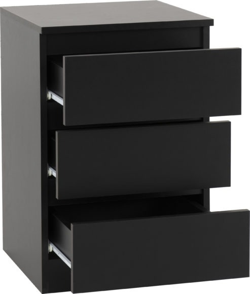 Seconique Malvern 3 Drawer Bedside (PAIR) Black