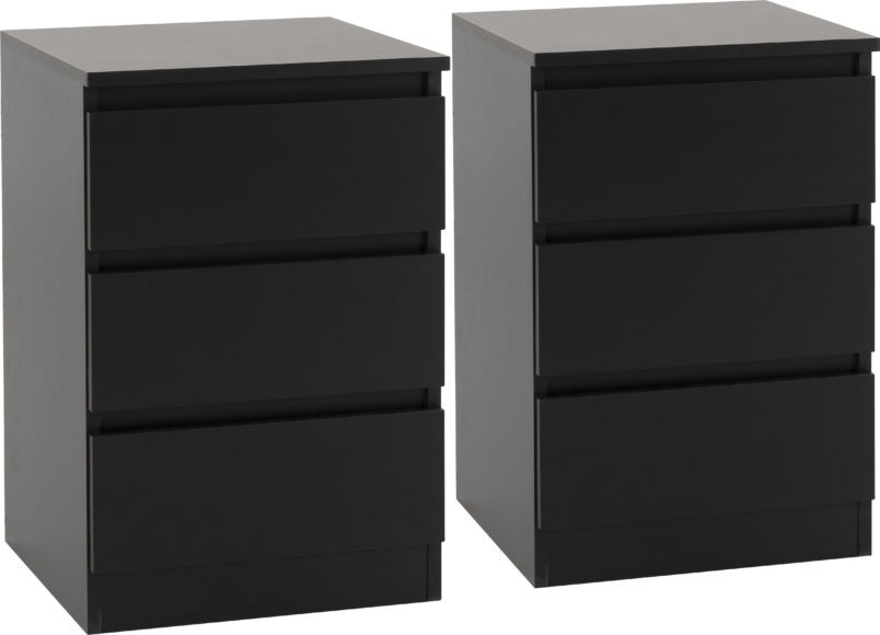 seconique Malvern 3 Drawer Bedside (PAIR) Black