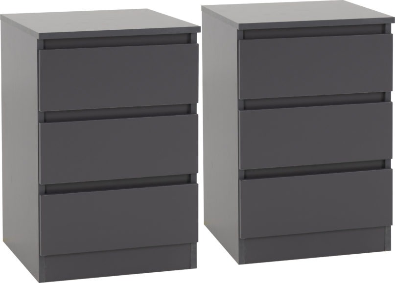 seconique Malvern 3 Drawer Bedside (PAIR) Grey