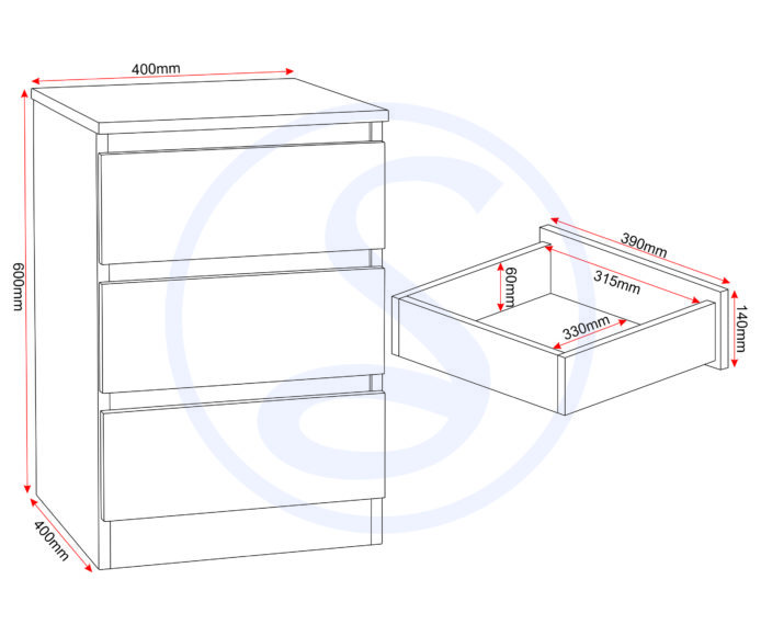 Seconique Malvern 3 Drawer Bedside (PAIR) Urban Snow