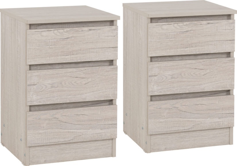 seconique Malvern 3 Drawer Bedside (PAIR) Urban Snow