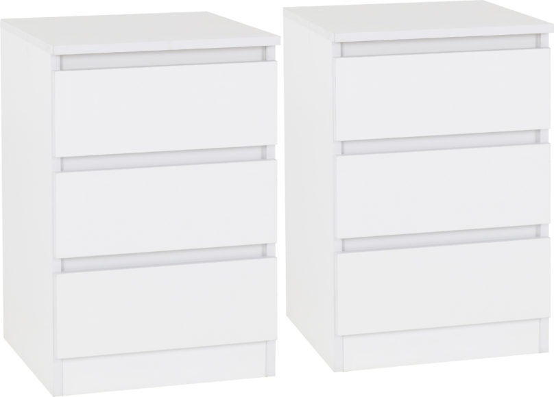 seconique Malvern 3 Drawer Bedside (PAIR) White