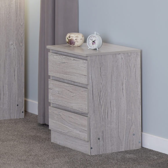 Seconique Malvern 3 Drawer Bedside Urban Snow