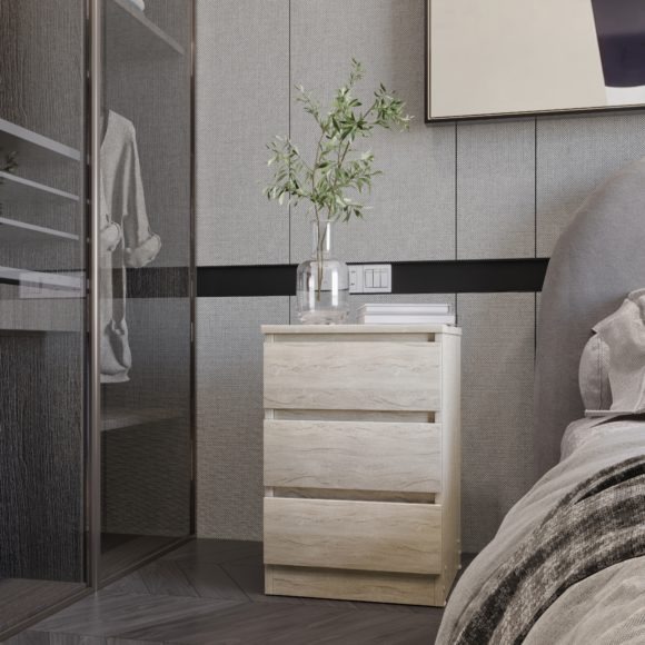 seconique Malvern 3 Drawer Bedside Urban Snow