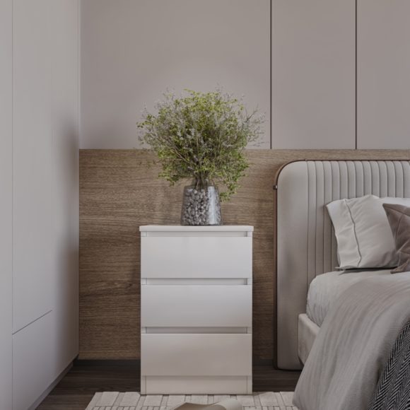 seconique Malvern 3 Drawer Bedside White