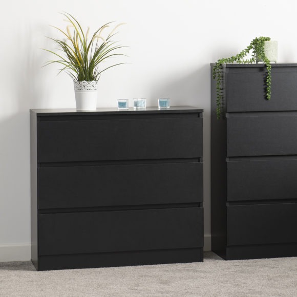 Seconique Malvern 3 Drawer Chest Black