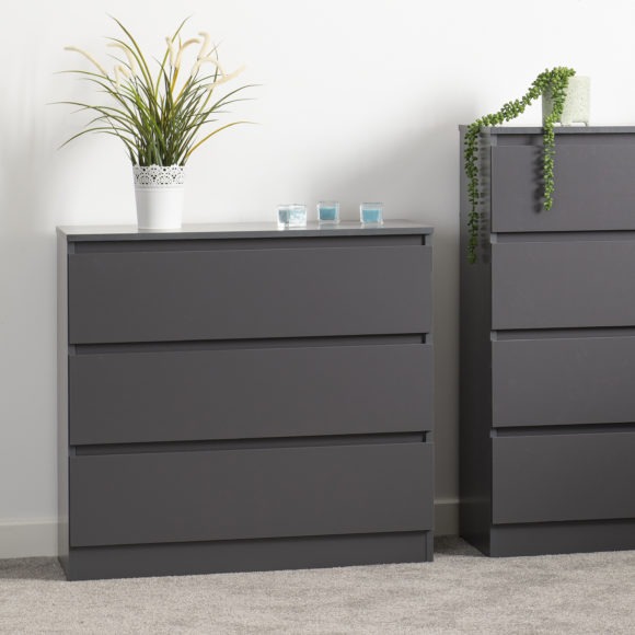 Seconique Malvern 3 Drawer Chest Grey