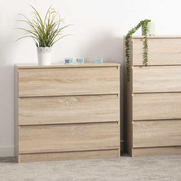 Seconique Malvern 3 Drawer Chest Sonoma Oak Effect