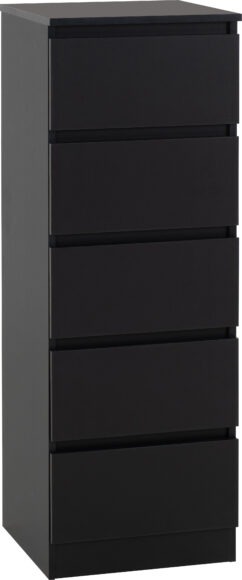 Seconique Malvern 5 Drawer Narrow Chest Black
