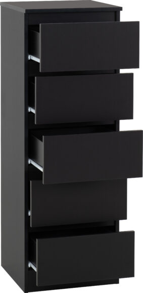 Seconique Malvern 5 Drawer Narrow Chest Black