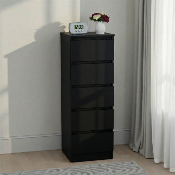 seconique Malvern 5 Drawer Narrow Chest Black