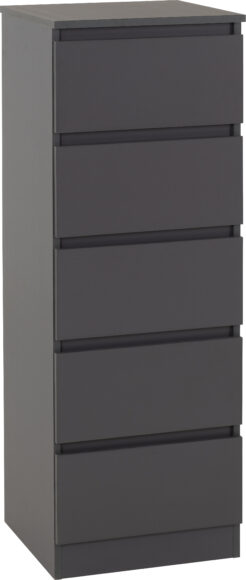 Seconique Malvern 5 Drawer Narrow Chest Grey