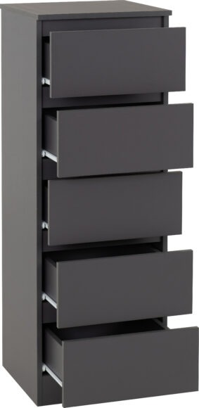 Seconique Malvern 5 Drawer Narrow Chest Grey