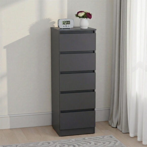 seconique Malvern 5 Drawer Narrow Chest Grey