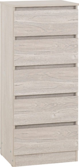 Seconique Malvern 5 Drawer Narrow Chest Urban Snow