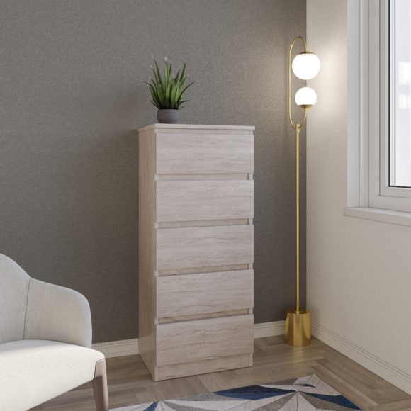 seconique Malvern 5 Drawer Narrow Chest Urban Snow