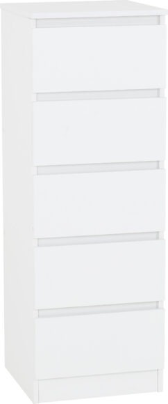 Seconique Malvern 5 Drawer Narrow Chest White