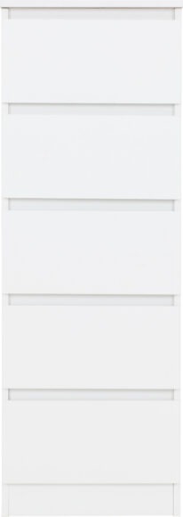 Seconique Malvern 5 Drawer Narrow Chest White