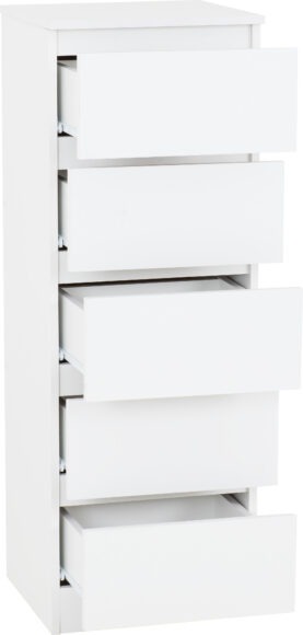 Seconique Malvern 5 Drawer Narrow Chest White