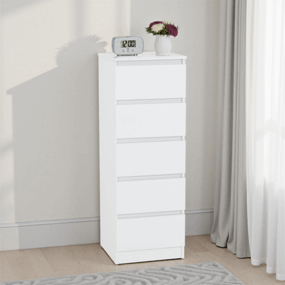 seconique Malvern 5 Drawer Narrow Chest White