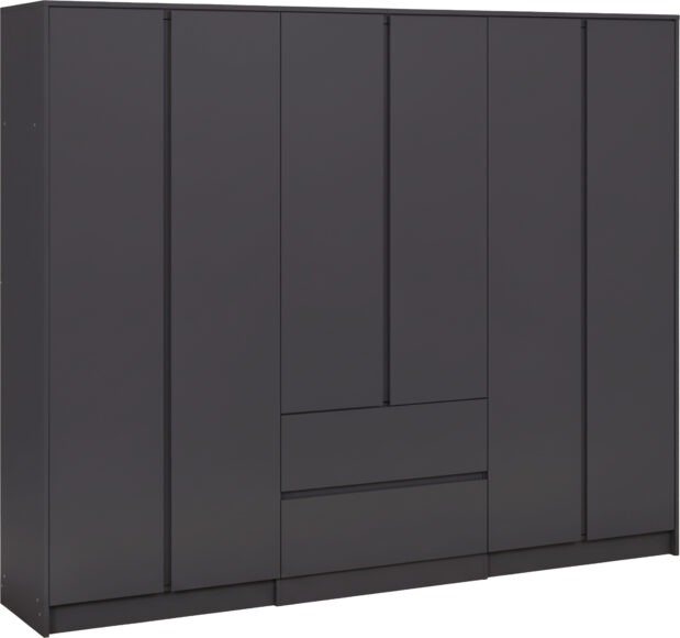 seconique Malvern 6 Door 2 Drawer Wardrobe Grey