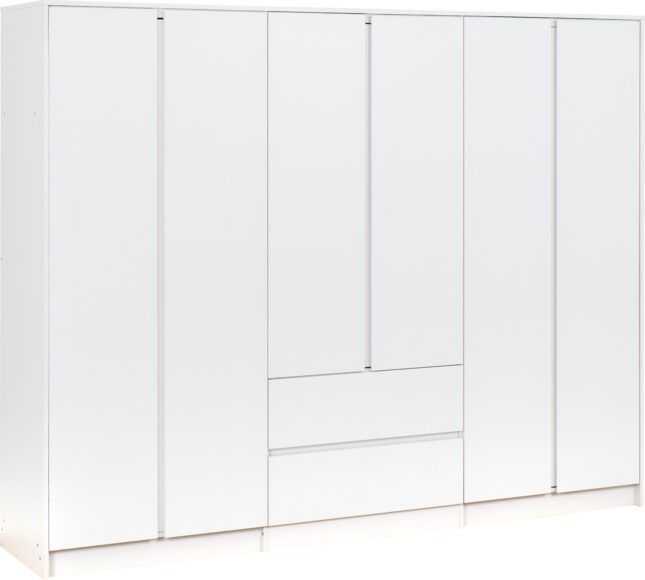 Seconique Malvern 6 Door 2 Drawer Wardrobe White