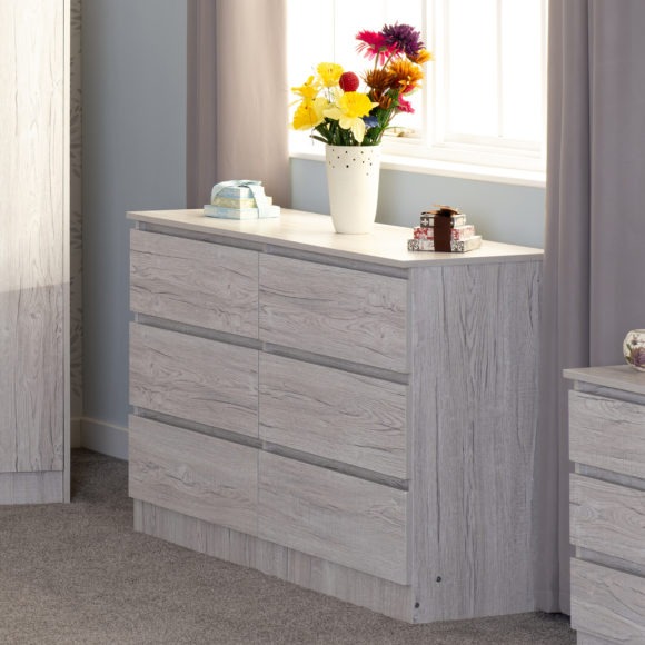 Seconique Malvern 6 Drawer Chest Urban Snow