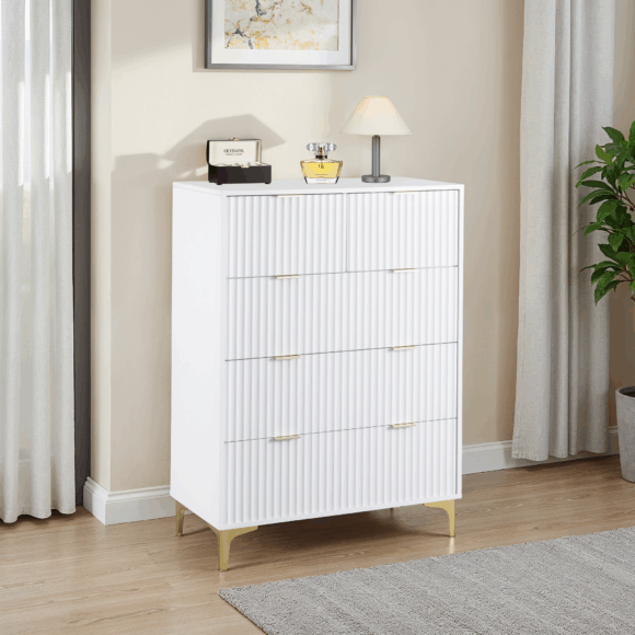 seconique Miami 3+2 Drawer Chest White/Gold