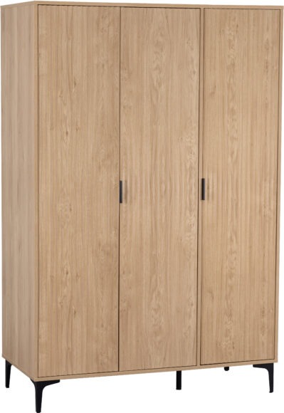 Seconique Miami 3 Door Wardrobe Oak Effect/Black