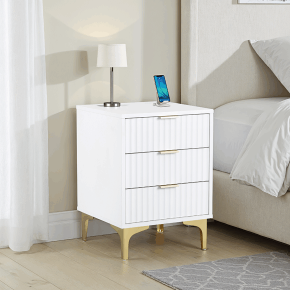 seconique Miami 3 Drawer Bedside White/Gold