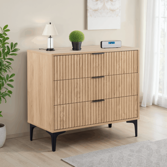 seconique Miami 3 Drawer Chest Oak Effect/Black