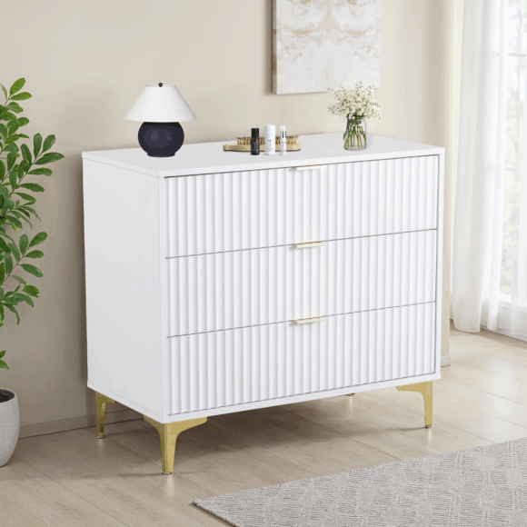 seconique Miami 3 Drawer Chest White/Gold
