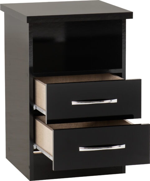 Seconique Nevada 2 Drawer Bedside Black Gloss