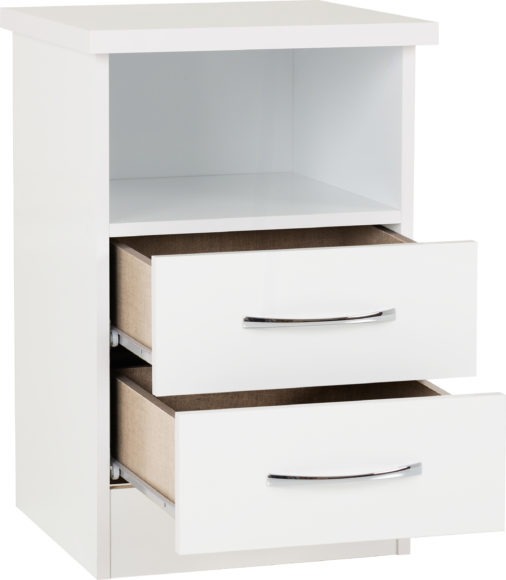 Seconique Nevada 2 Drawer Bedside White Gloss