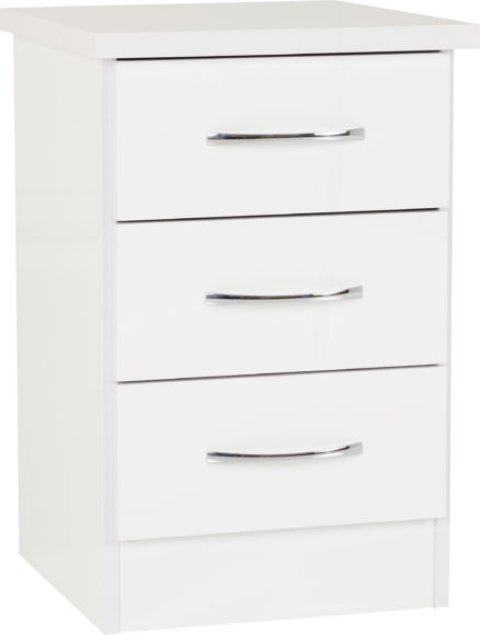 Seconique Nevada 3 Drawer Bedside White Gloss