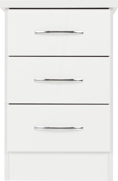 Seconique Nevada 3 Drawer Bedside White Gloss