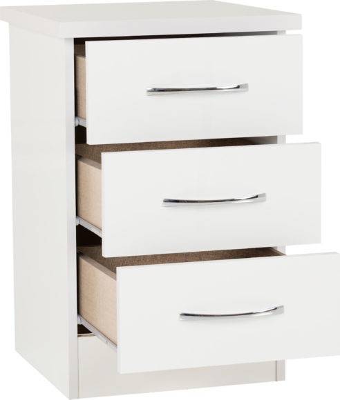 Seconique Nevada 3 Drawer Bedside White Gloss