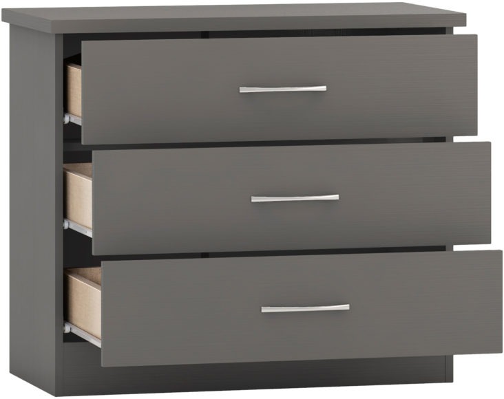 Seconique Nevada 3 Drawer Chest 3D Effect Grey
