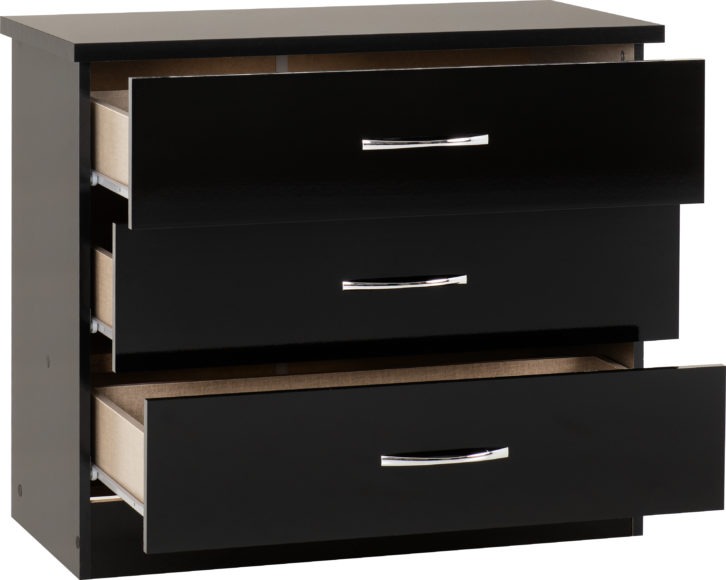 Seconique Nevada 3 Drawer Chest Black Gloss
