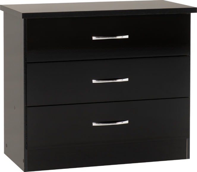 seconique Nevada 3 Drawer Chest Black Gloss