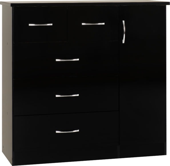 Seconique Nevada 5 Drawer Low Wardrobe Black Gloss